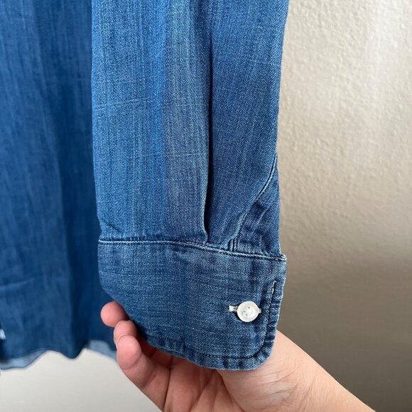 Grayson by Frank and Eileen Womens Cotton Chambray Midi Blue Shirt Dress XS - Picture 7 of 9